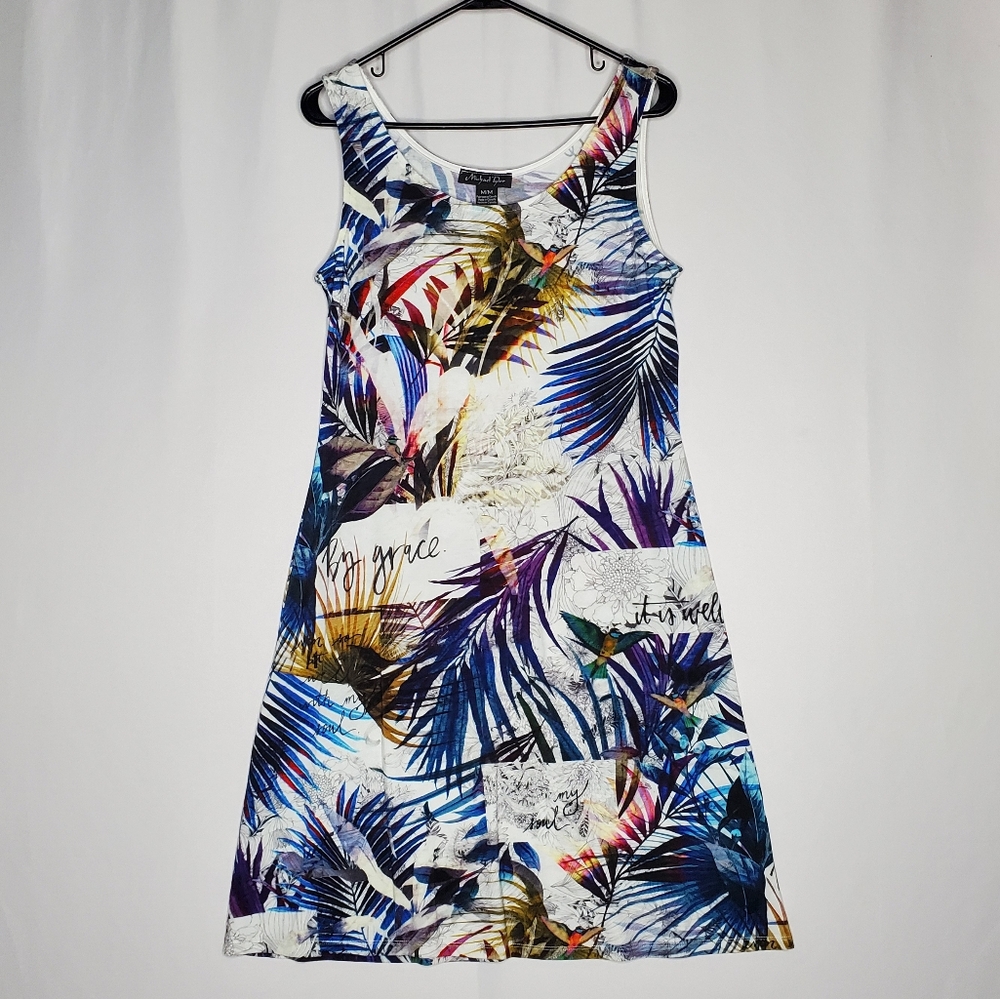 Michael Tyler Dress Medium Stretch Sleeveless Birds Grace Faith Whimsy Art Wear